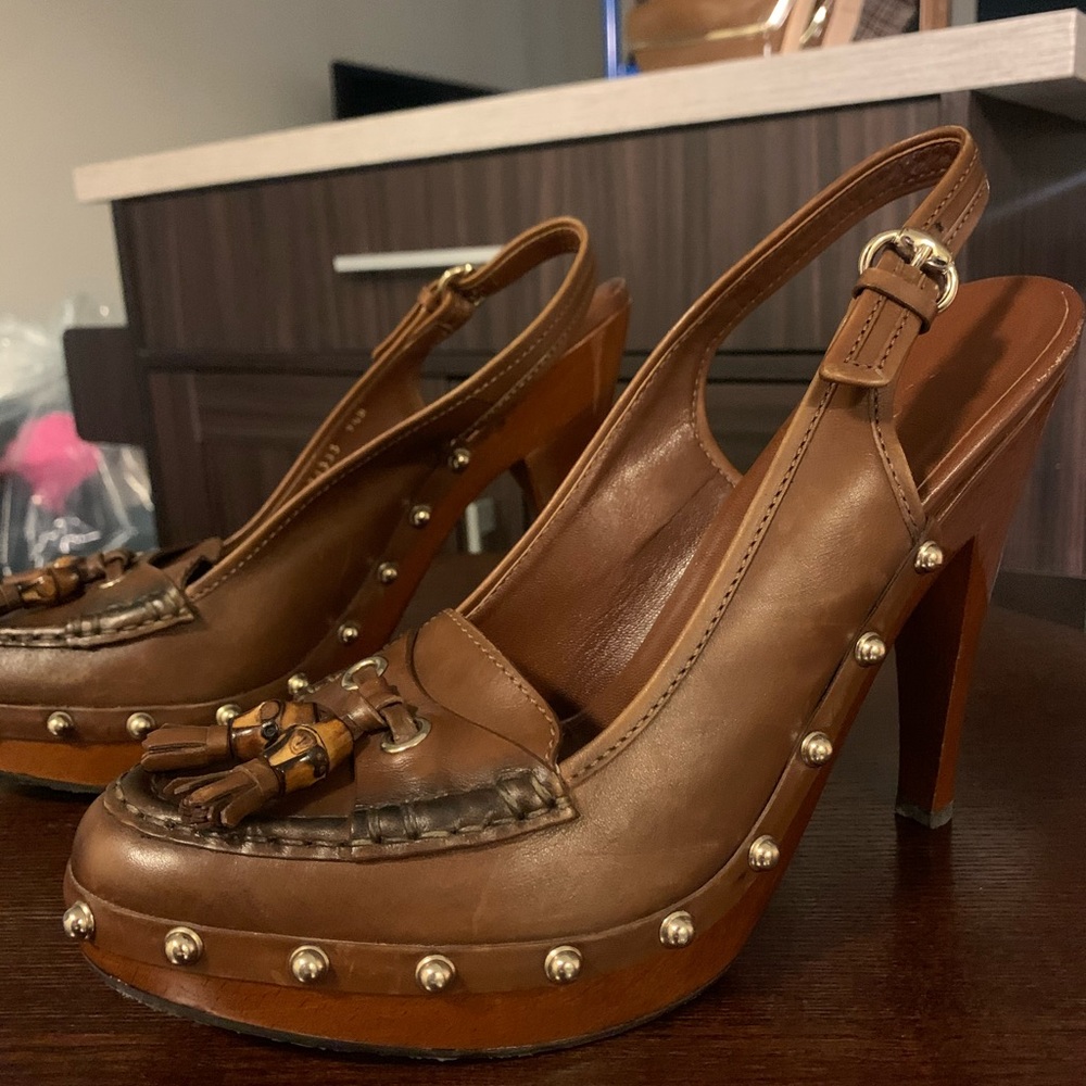 Gucci Slingback Wooden Sole High Heels